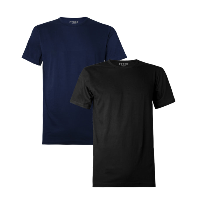 T-Shirt Uomo Pyrex Cotone Bielastico Art. PG30 Conf. 2 pz Girocollo Ass (1 Blu + 1 Nero)