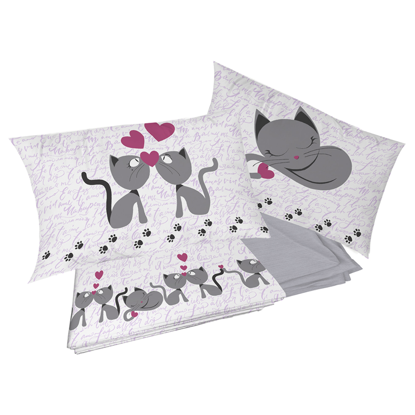 Completo letto gattini rosa