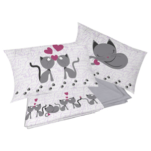 Completo letto gattini rosa