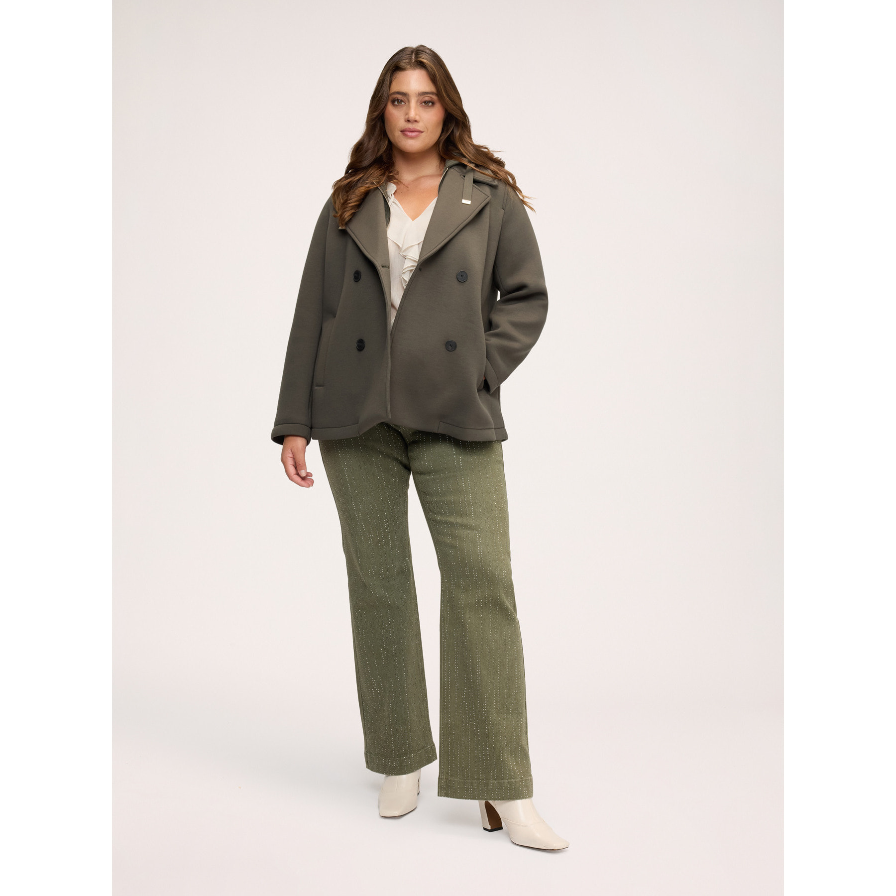 Fiorella Rubino - Chaqueta cruzada con pechera desmontable - Verde militare
