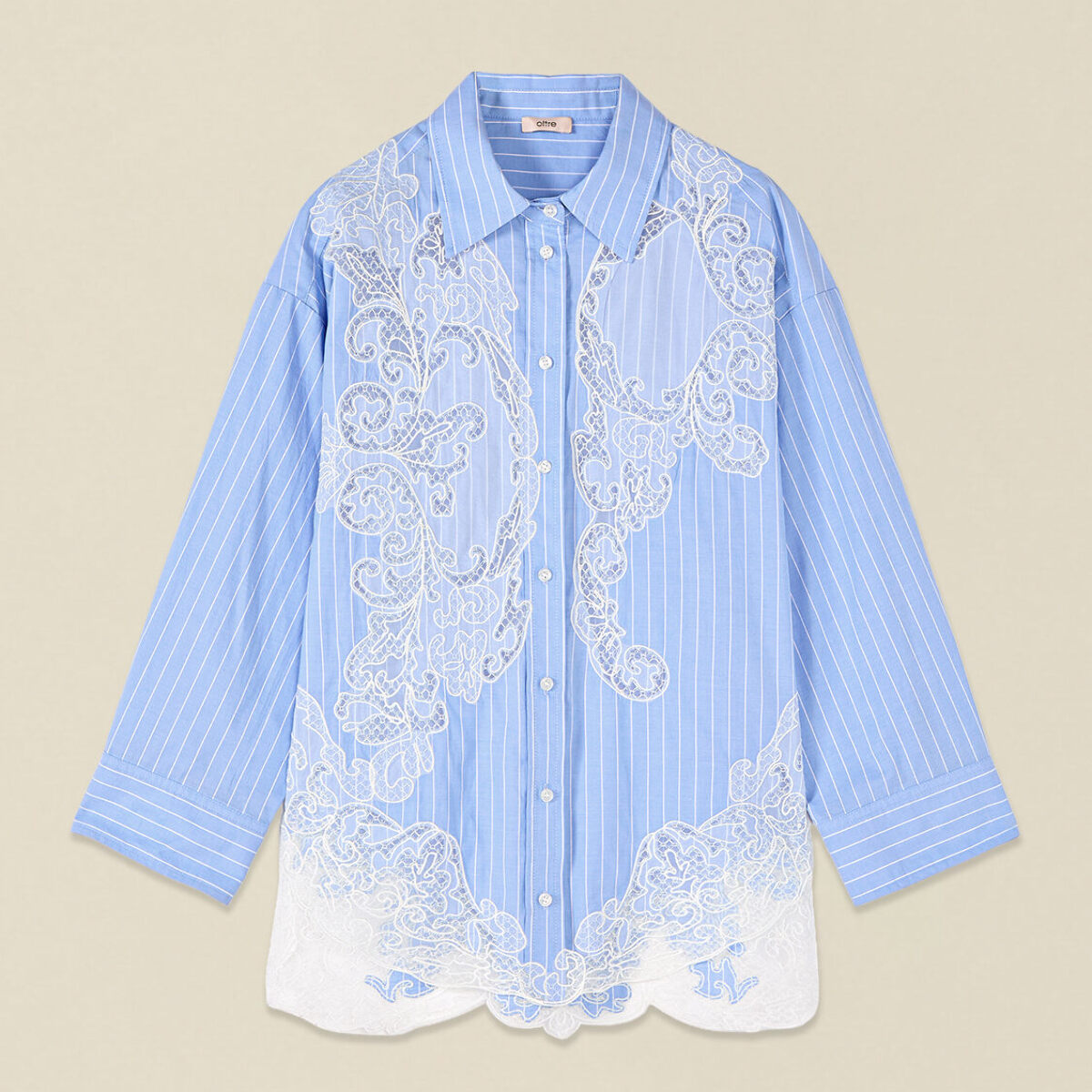 Oltre - Camisa con incrustaciones de encaje - Light - blue