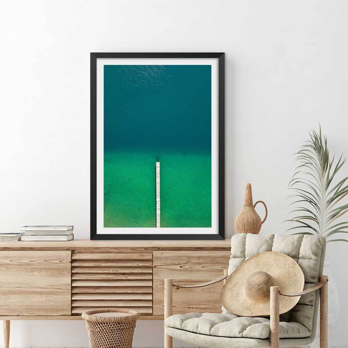 Affiche plage tropiques dans mon coeur Affiche sous cadre noir