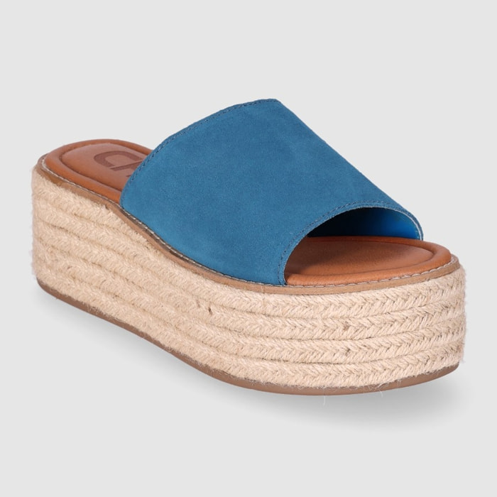 Sandalias de Serraje - Azul - Tacón: 6 cm