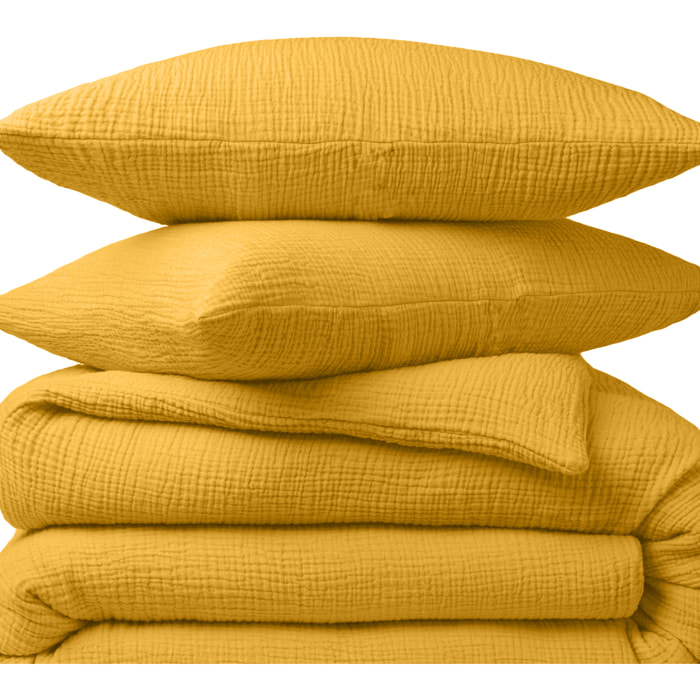 Paire de Taies D'oreiller 100% Gaze De Coton Safran Mineral