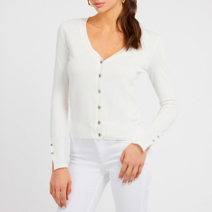 Cardigan Zena - boutons décoratifs - blanc