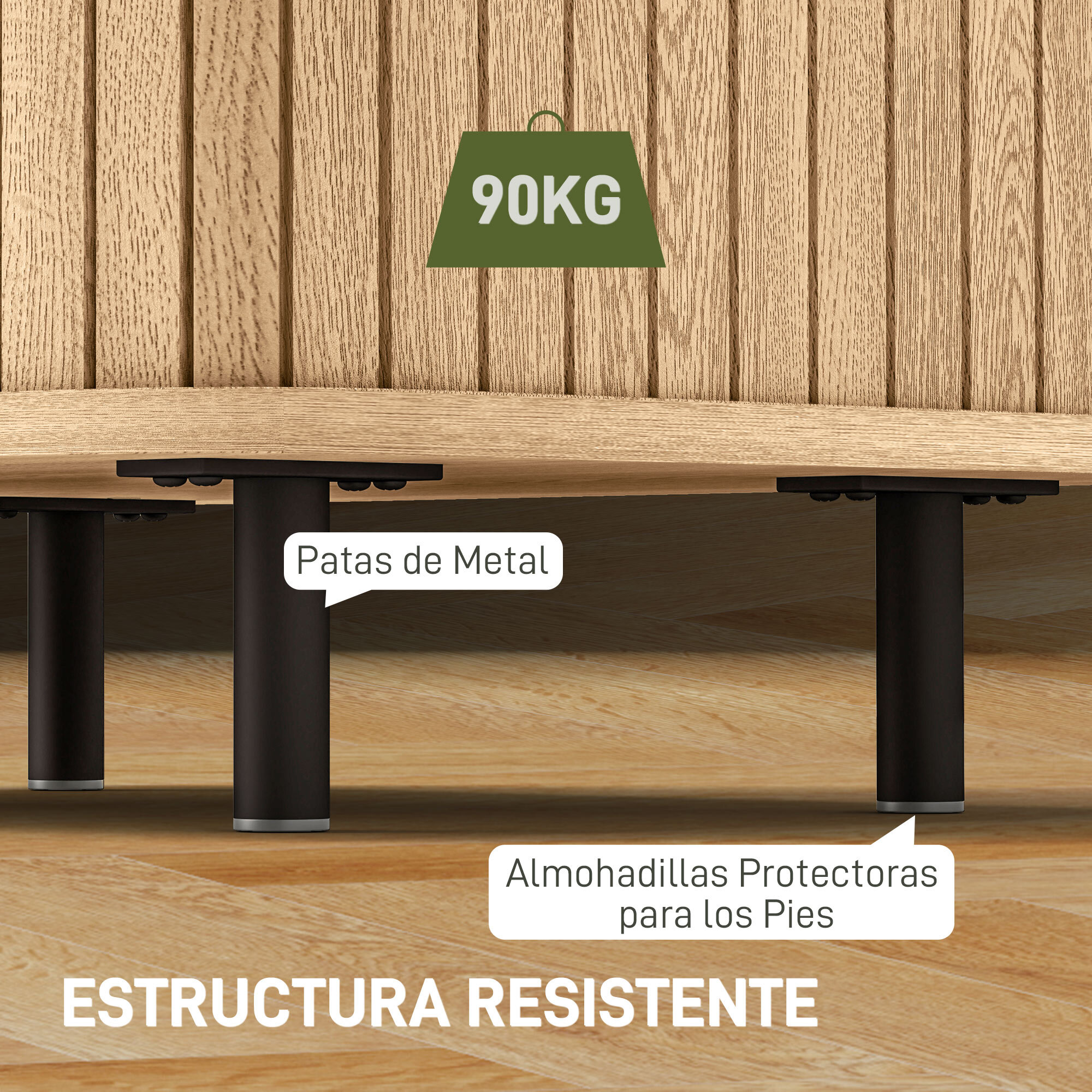 Mesita de Noche Mesilla de Noche Dormitorio con Puertas Correderas 2 Estantes y Patas de Acero Estilo Escandinavo para Salón 48x40x48 cm Roble