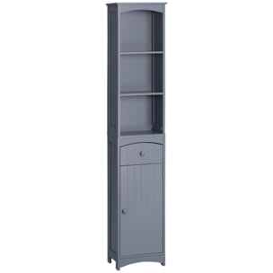 Armario Alto de Baño Estrecho con 1 Cajón y 3 Estantes Abiertos Columna de Baño Estilo Moderno para Salón Aseo Cocina 34x24x170 cm Gris