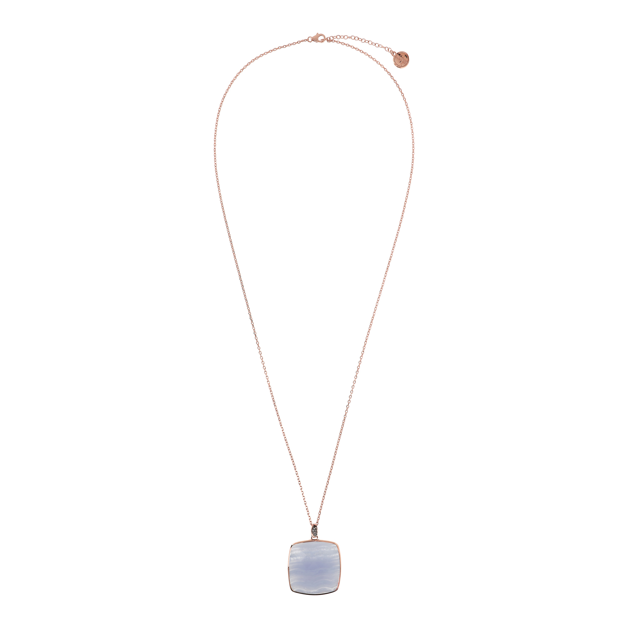 Collana con Pendente in Pietra Naturale Quadrata Agata Lilla e Pavé