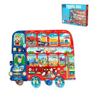 Puzzle di cartone con 128 pezzi. Design Autobus.