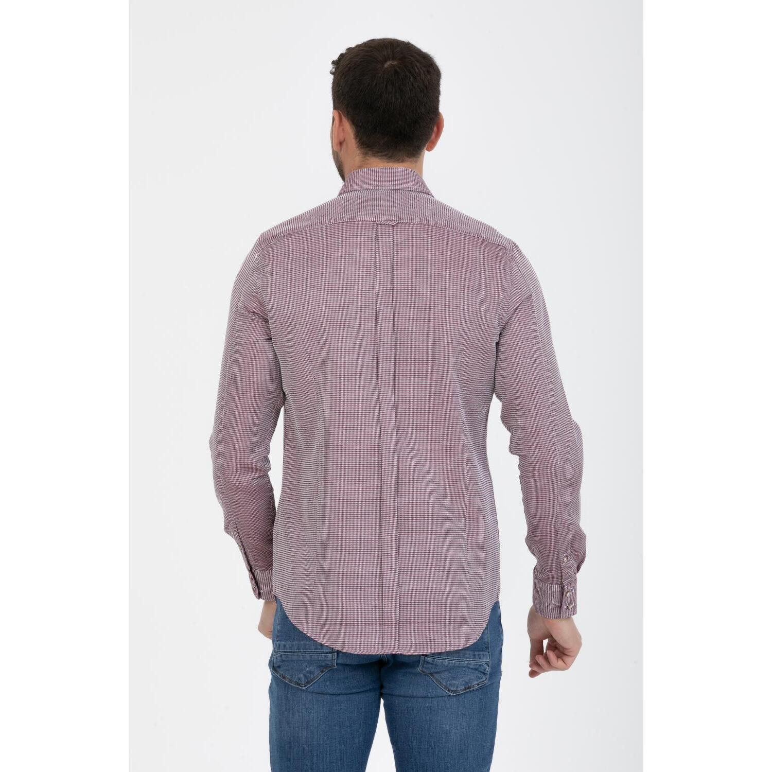 Camicia Uomo 1 Bottoni Button Down Slim Armaturato Fantasia Rosso Bordeaux/Bianco