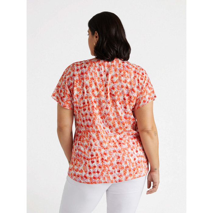 Fiorella Rubino - Blusa estampada con escote en pico - Naranja sol