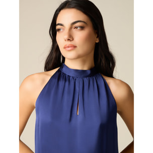Oltre - Vestito lungo linea ad A in raso - Blu