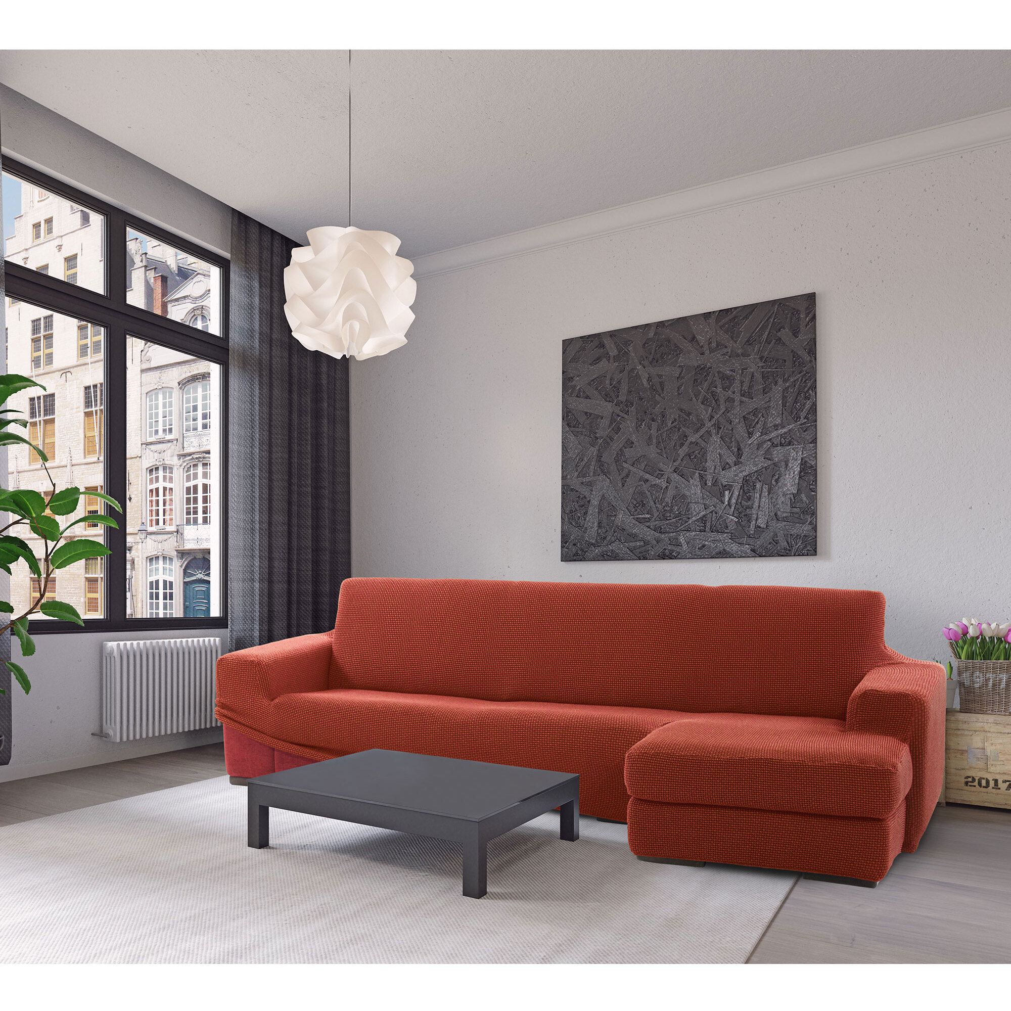 Funda para Chaise Longue derecho (visto de frente) brazo largo SÚPER ELÁSTICA modelo HELENA