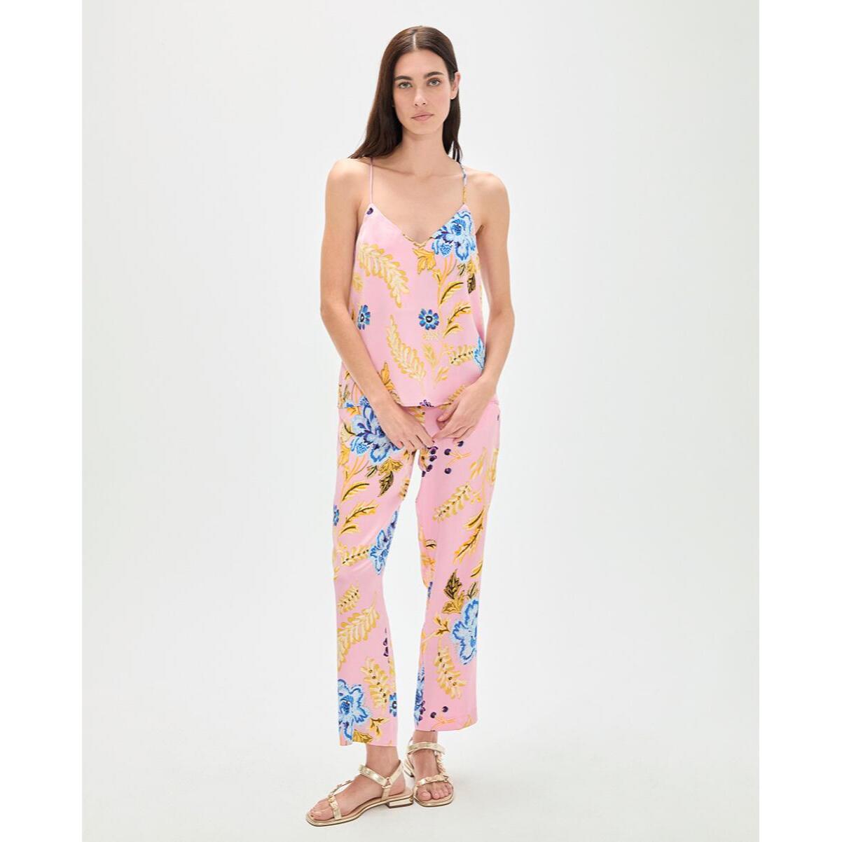 Top in pizzo satinato stampato