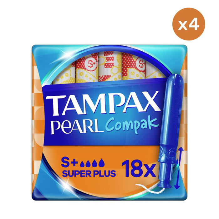 4x18 Tampax Pearl Compak Super Plus Tampons Applicateur