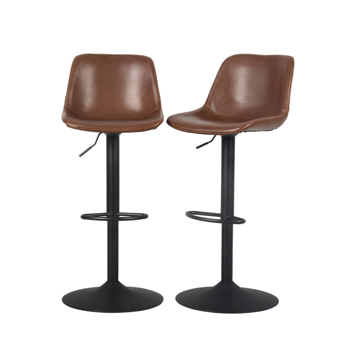 Lot de 2 tabourets de bar réglables - Noah - simili cuir marron - hauteur réglable 60.5/81.5cm. repose-pieds