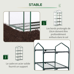 Serre de jardin balcon étagère serre 4 niveaux 0,7L x 0,5l x 1,6H m acier époxy bâche amovible PVC haute densité transparente