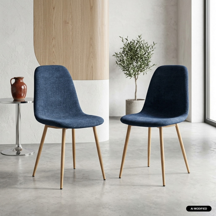Chaise décor bois et tissu (lot de 2) VERA