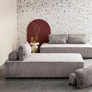 Lot de 2 chauffeuses LAO 2 places pour canapé modulable velours côtelé gris clair. L 180 x P 90 x H 78cm