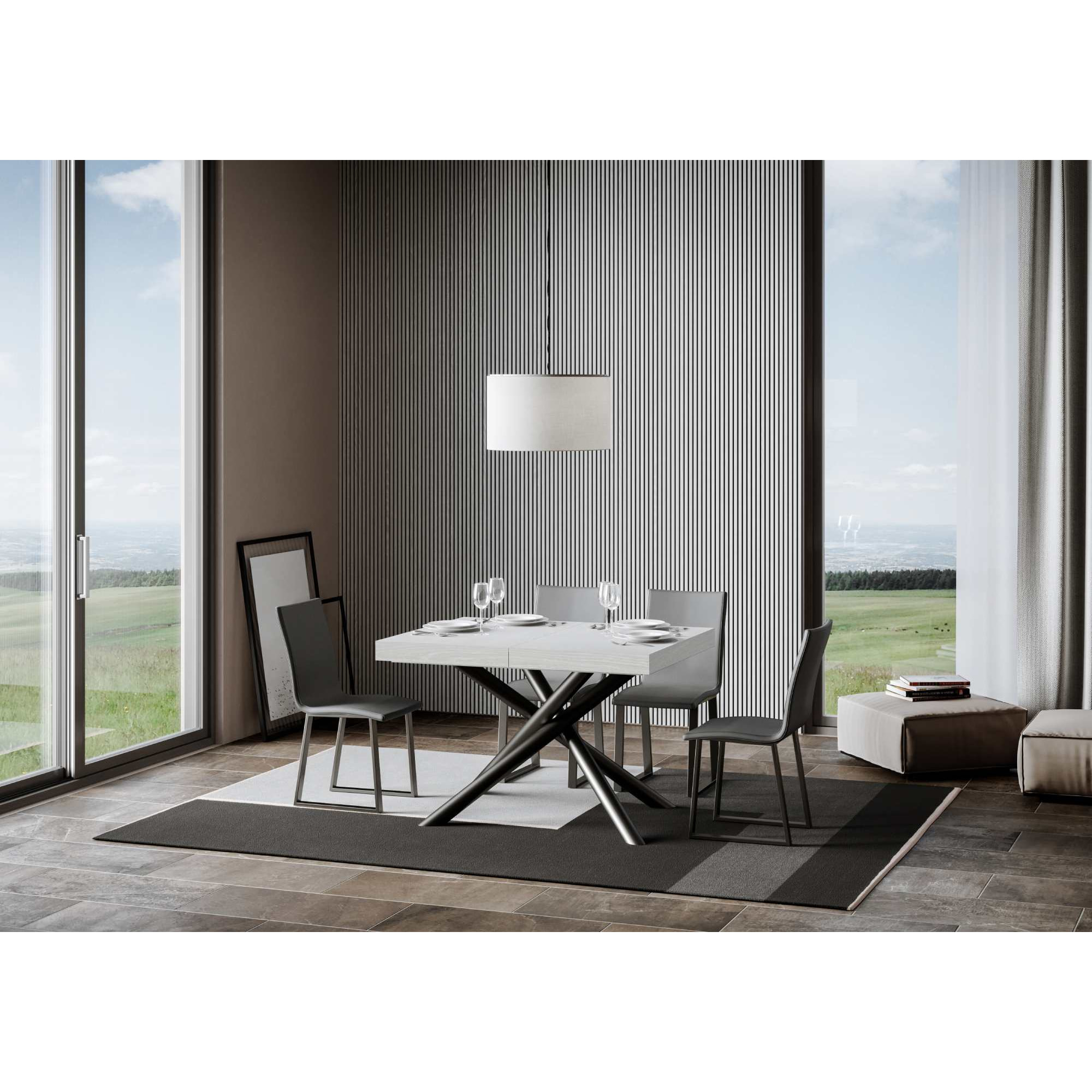 Mesa extensible 90x130/234 cm Famas Premium Fresno Blanco estructura Antracita