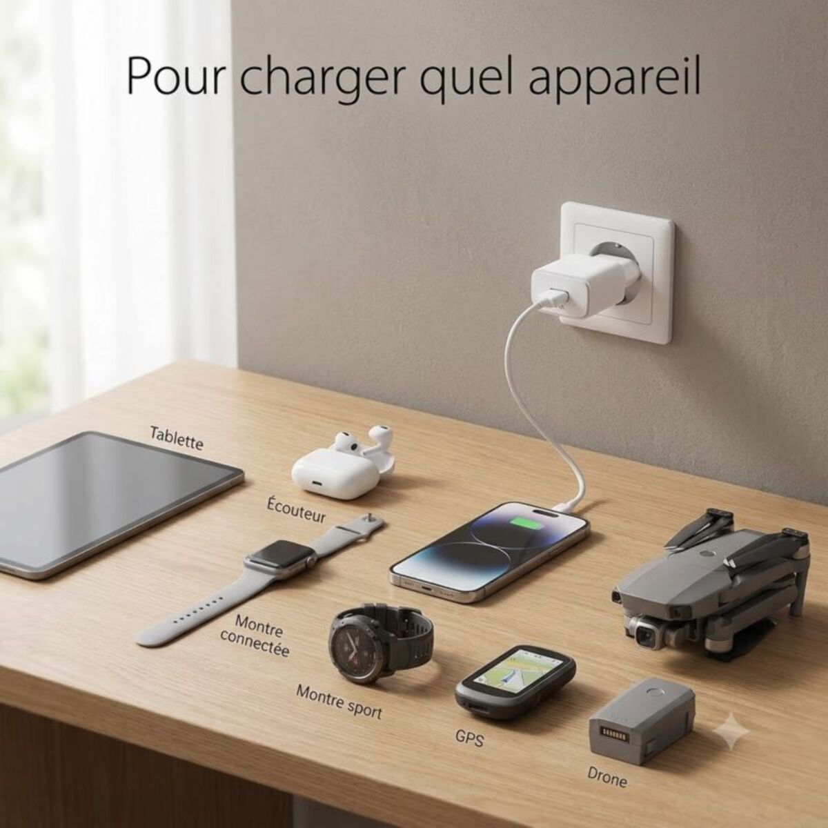 Chargeur + câble ESSENTIELB 12W USB-A + Câble lightning 1M Blanc compatible iPhone 17 16 15 Pro Max et Samsung Galaxy