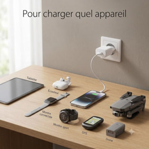 Chargeur + câble ESSENTIELB 12W USB-A + Câble lightning 1M Blanc compatible iPhone 17 16 15 Pro Max et Samsung Galaxy