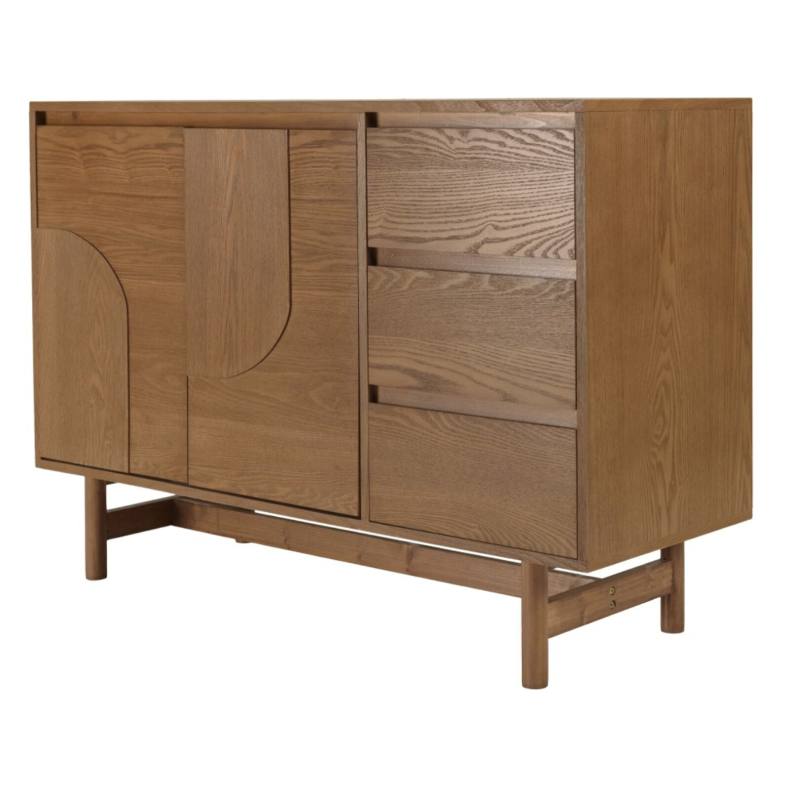 MARIO - Buffet couleur naturelle 3 tiroirs 2 portes décor motif arrondi