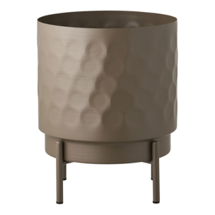 Portavaso in acciaio marrone con gambe metalliche e texture martellata ø21x26 cm