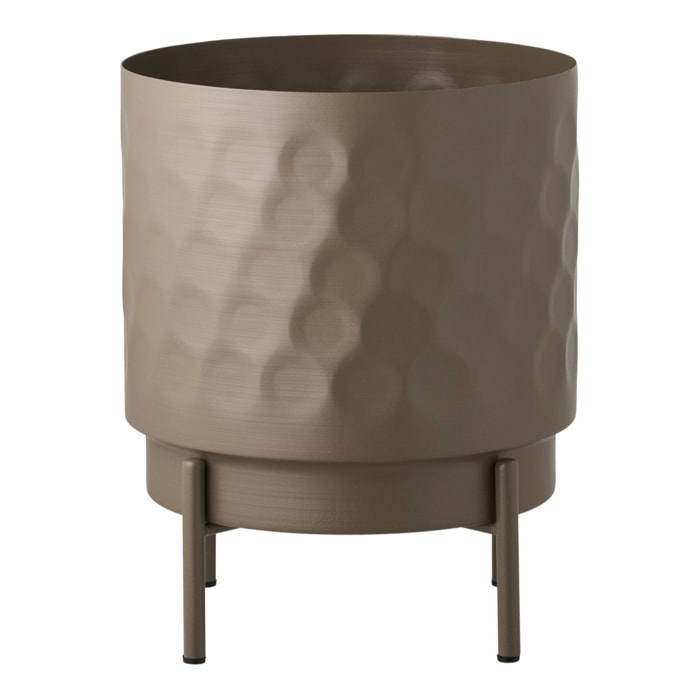 Portavaso in acciaio marrone con gambe metalliche e texture martellata ø21x26 cm
