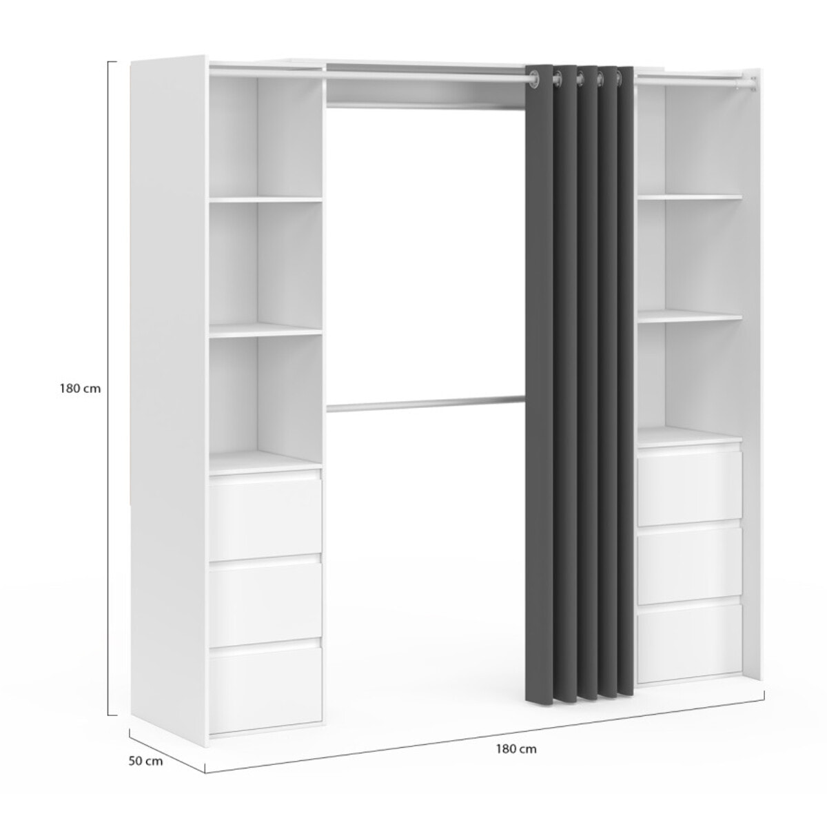 Dressing Justine extensible 120-180cm 6 tiroirs blanc