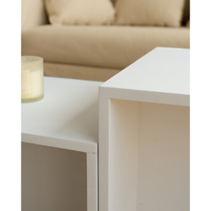 Table basse 2 pièces en bois massif blanc 100x45cm Hauteur: 44.6 Longueur: 100 Largeur: 39