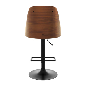 Chaise de bar réglable et pivotante en bois foncé et PU noir 56/77 cm - Georges