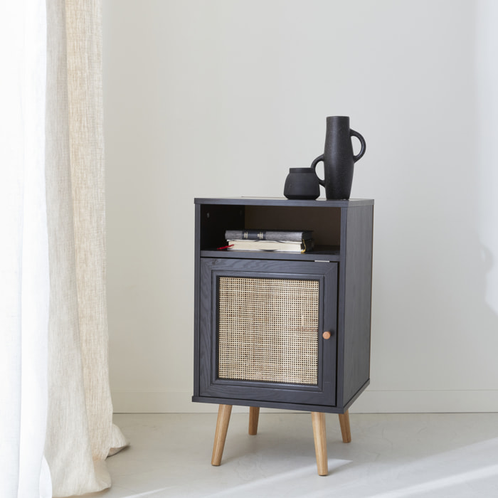 Table de chevet scandinave en cannage 1 porte BOHÈME