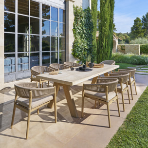 Table de jardin rectangulaire "Venizia" effet travertin 8 places en acacia