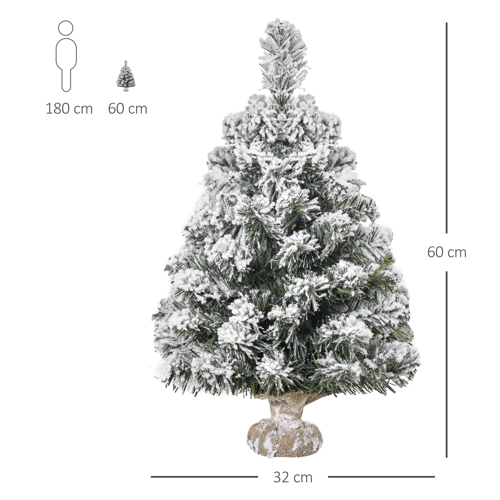 HOMCOM Árbol de Navidad Artificial 60 cm con 67 Ramas Ignífugas y Base de Cemento Decoración Navideña para Mesa Escritorio Oficina Ø32x60 cm Verde y Blanco