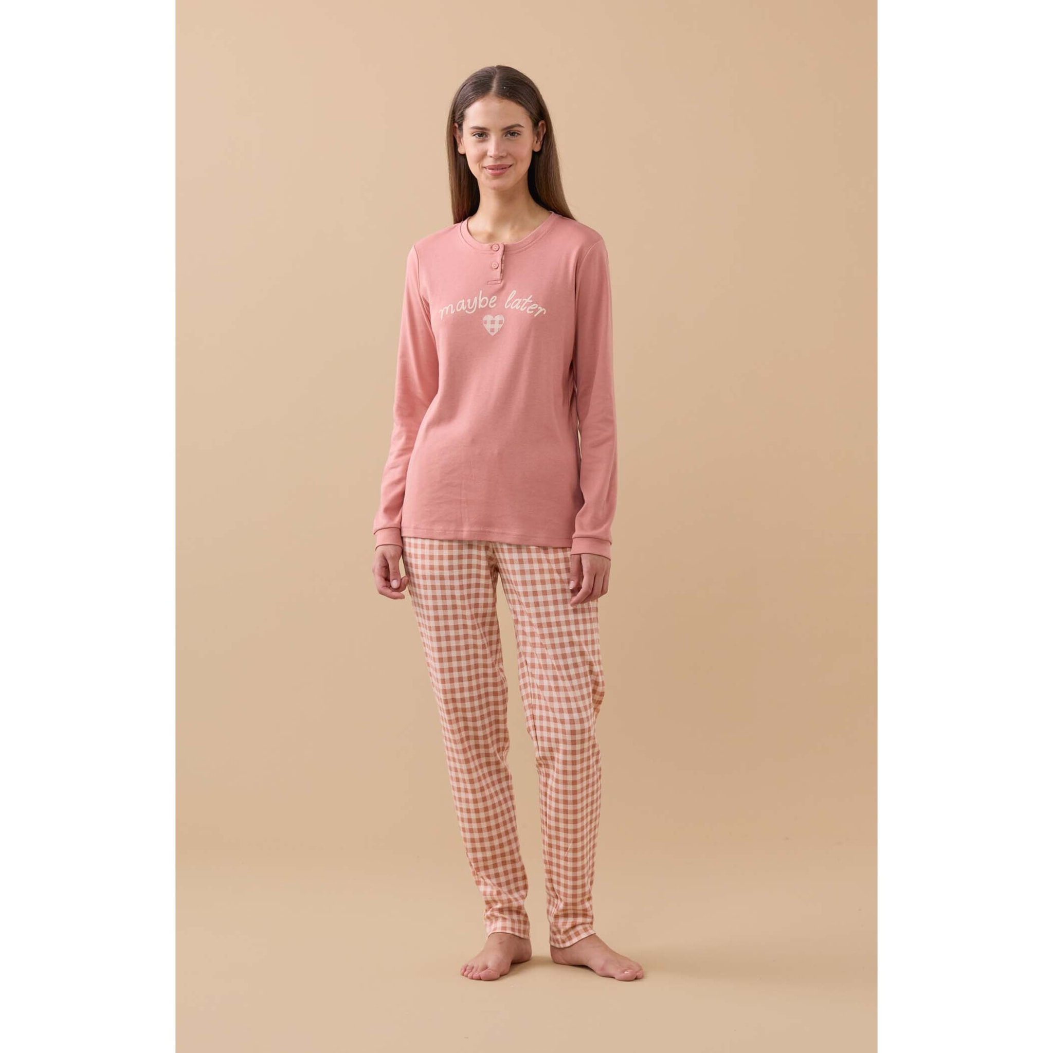 Pigiama donna maybe in caldo cotone con collo due bottoni Noidinotte