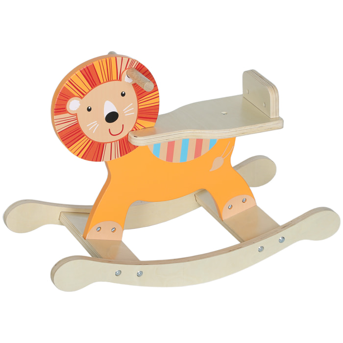 Cheval à bascule en bois - jouet à bascule lion - poignées, dossier - bois contreplaqué orange