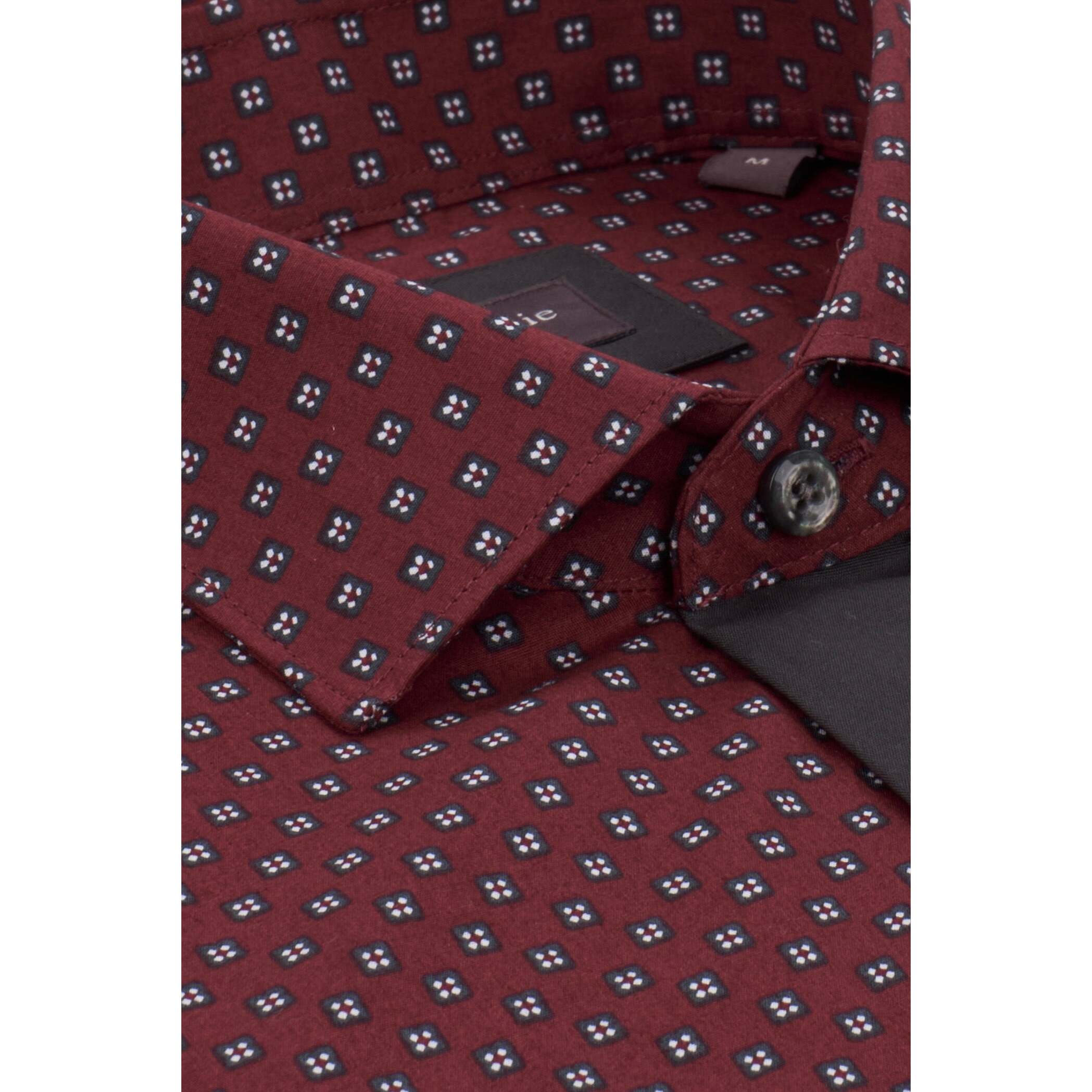 Camici Uomo Kent Popeline Fantasia Bordeaux/Grigio Chiaro