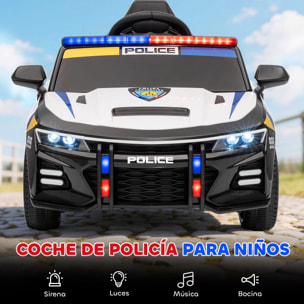 Coche Eléctrico para Niños de Policía, Coche de Batería para Niño de +3 Años 12V, con Mando a Distancia 2,4G, Luces, Sirena, Música, USB, Suspensión de Muelle, Multicolor