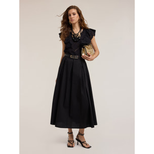 Motivi - Blusa de encaje inglés con volante - Negro