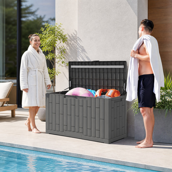 Coffre de rangement extérieur 379L verrouillable avec vérin à gaz gris