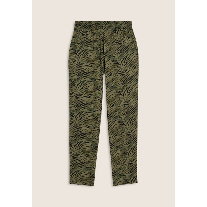 Pantaloni regular fit in viscosa animalier con gamba dritta