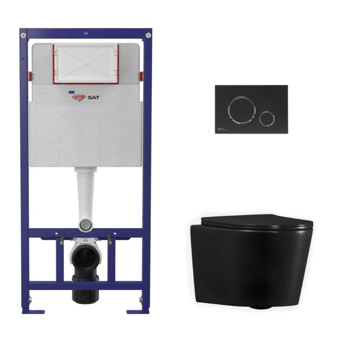 Pack WC bâti-support léger 112 cm ECO 2L Swiss Aqua Technologies + WC suspendu Ceramia + plaque noir mat (STECE14BMT02-FR)