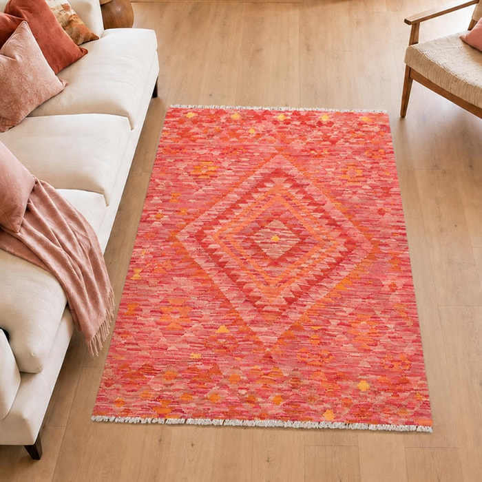 Tapis kilim géométrique, tissé plat en laine, UZIJELE