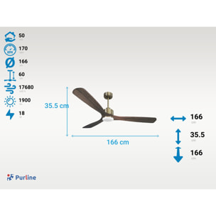 Ventilateur de plafond Réversible  Thermostat Dimmable Wifi Moteur à courant continu Toits en pente Télécommande Lumière à trois tons Mémoire