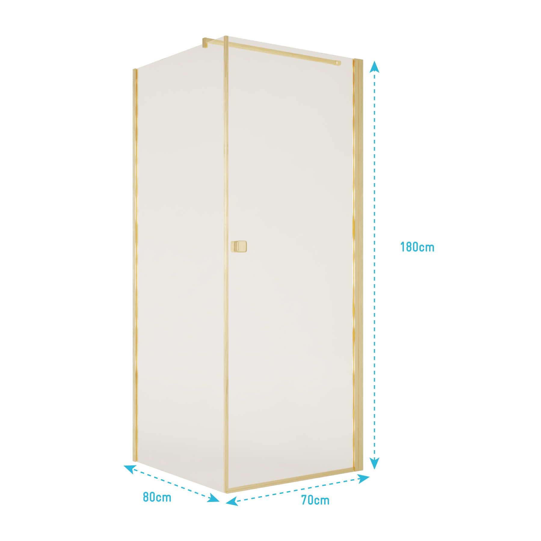 Porte de Douche Pivotante 70x195cm et Retour 80cm - Verre 8mm Anticalcaire - Profil Or Brosse