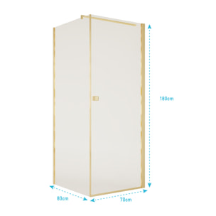 Porte de Douche Pivotante 70x195cm et Retour 80cm - Verre 8mm Anticalcaire - Profil Or Brosse