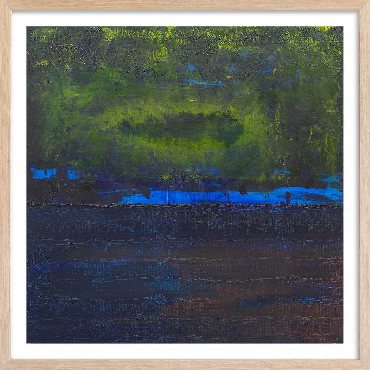 Affiche abstrait boreales bleues Affiche + cadre en bois - Chêne