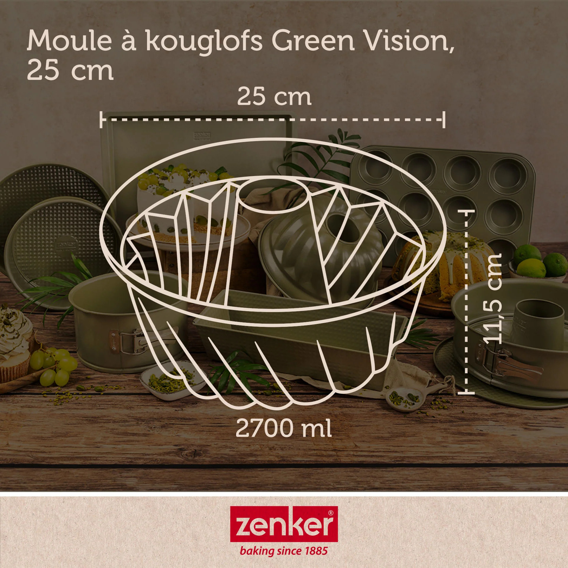 Lot de 2 moules à gâteaux 25/25 cm en acier avec cire de carnauba Zenker Green Vision