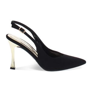 Décolleté slingback donna nere, tacco 9,5 cm